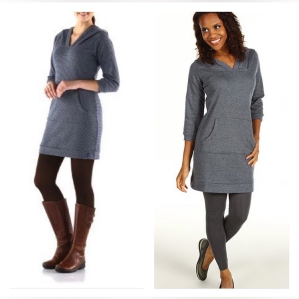 Mountain Hardwear Medium Lampira Fleece Dress Blue Hooded Tunic Outdoor Hiking